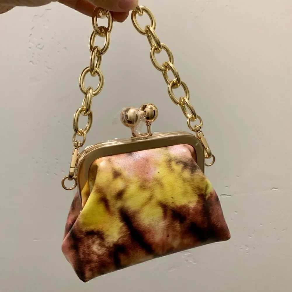 Handmade Genuine Leather  Tie-dye Print Kisslock Wallet/Wristlet/Coin purse